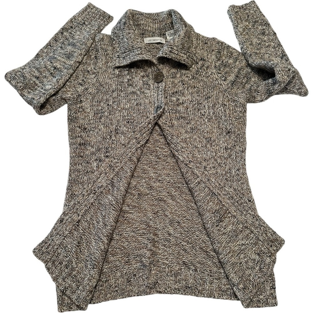 Liz Claiborne Knit Button-up Cardigan Womens Fall Sweater Size Medium Beige/Tan